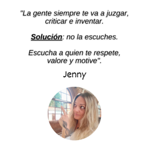 Frase motivacional sobre dejar de escuchar críticas y rodearse de personas que respetan, valoran y motivan, dirigida a personas altamente sensibles